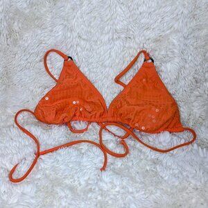 French Connection Orange Coral Sequins Bikini Top